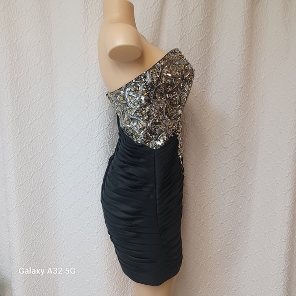 Kiss Kiss Formal Black and Silver Strapless Dress Women Size 10 - Picture 6 of 16